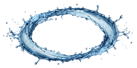 Circular blue water splash forming a ring, representing unity and flow, isolated, transparent PNG file