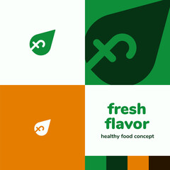 Logo Green Leaf Fresh Flavor Healthy Food Eating