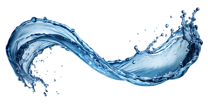 Blue water splash forming an infinity shape, symbolizing flow and eternity, isolated, transparent PNG file