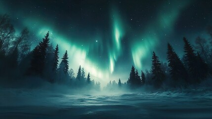 Obraz premium Brilliant aurora borealis illuminating a snowy landscape perfect for celestial and nature-themed wallpapers
