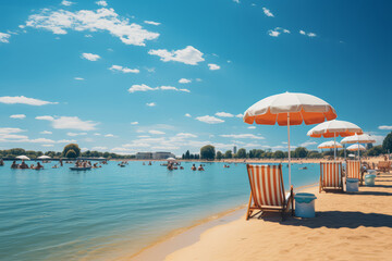 Fototapeta premium A group of people enjoying a beach day. Concept of relaxation and nature. Generative Ai.