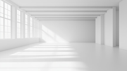 vast stark, white empy room with nothing but walls, realism