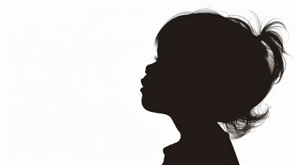 Side silhouette profile of a 2 year old child, isolated against a clean white background
