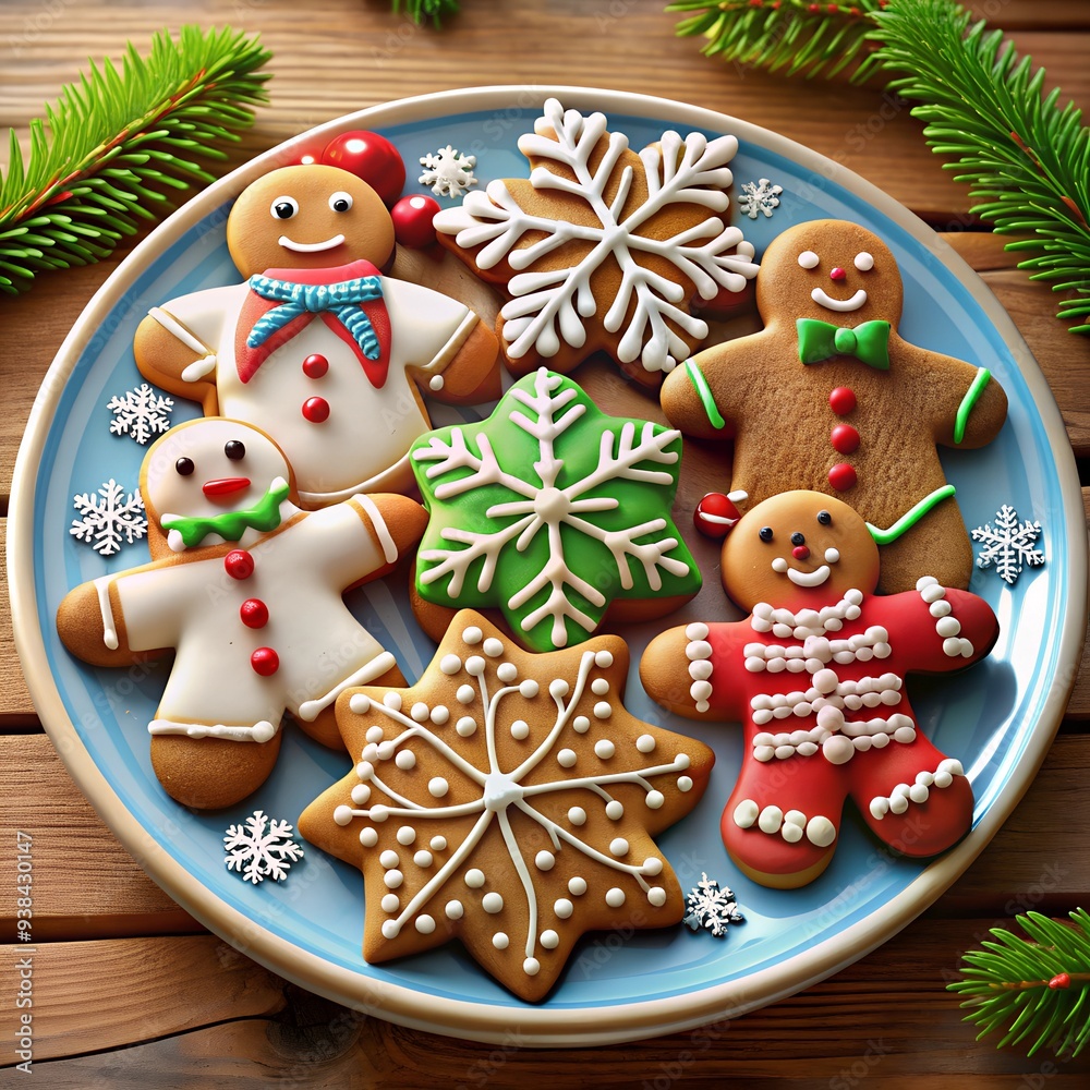 Wall mural decorated christmas cookies on a plate