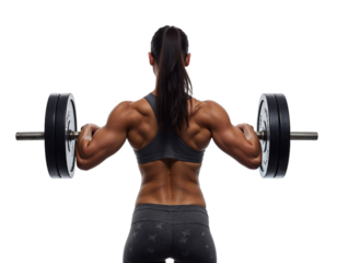 Fit Woman Lifting Barbells, Fitness Workout on White Background.png