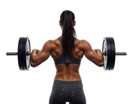 Fit Woman Lifting Barbells, Fitness Workout on White Background.png