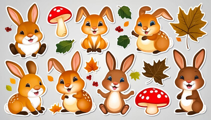 Obraz premium sticker set, different cute bunnies