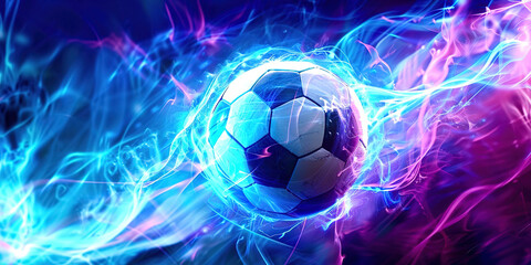 Naklejka premium Football ball flying in fire