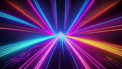 Fototapeta premium Abstract design with lines glowing with neon lights against a dynamic, cosmic background.