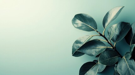 Green leaves on a mint background, showcasing a fresh and natural botanical theme