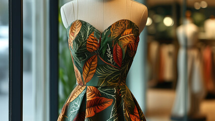 Obraz premium Beautiful Dress for Women Made from Ecoprint Fabric: Natural Elegance and Eco-Friendly