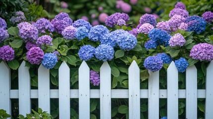 White Picket Fence With Blooming