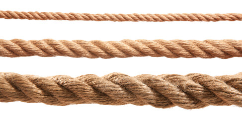 Ropes of different thickness isolated on white, set