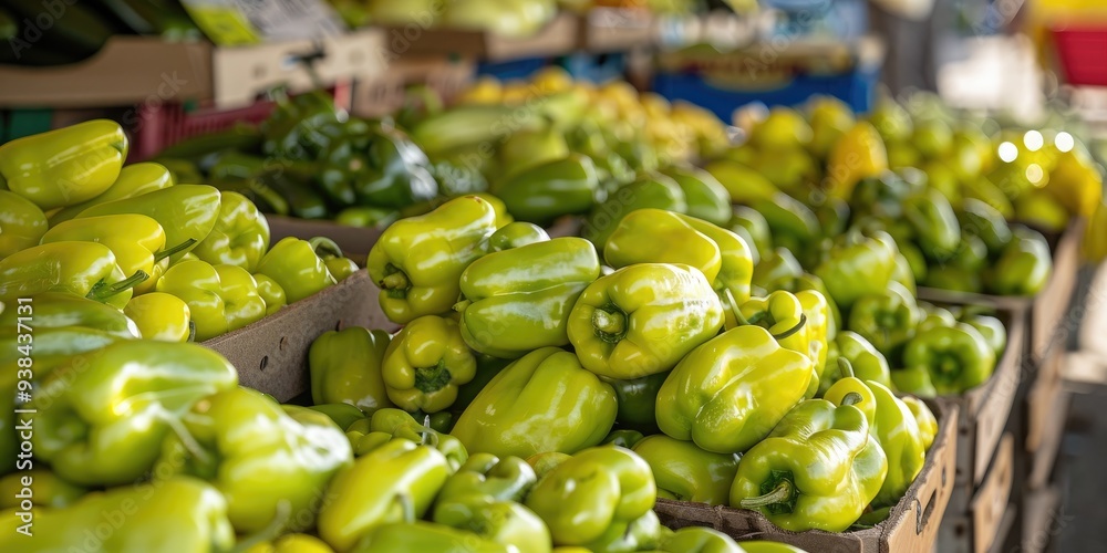 Poster Fresh Green Peppers Available at the Local Market