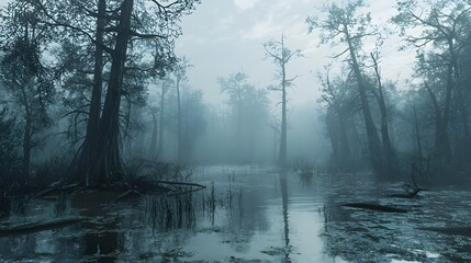 Naklejka premium Foggy Swamp Landscape.