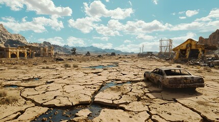 Abandoned Car in a Desert Wasteland.