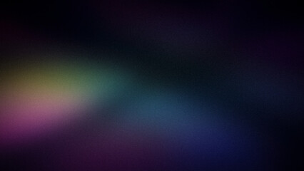 Fototapeta premium A dark, grainy 4K background featuring a blend of green, pink, and blue gradients. Ideal for creating moody, abstract wallpapers and banners with a rich, vibrant tone
