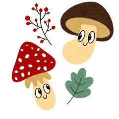 Cartoon autumn harvest set Halloween mushrooms pattern
