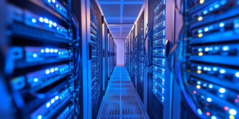 IT professionals configure integration technology in a server room or data center. The setup includes equipment, cables, and integration tools.

