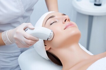 a woman receiving laser skin care treatment, spa salon, provision of cosmetological medical services, beauty industry content