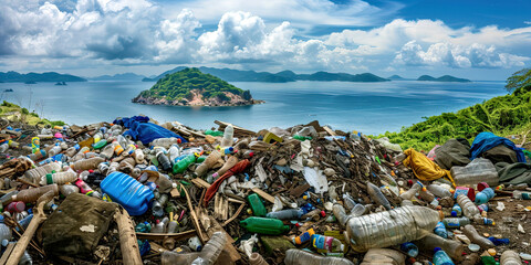 An island in the ocean made of garbage