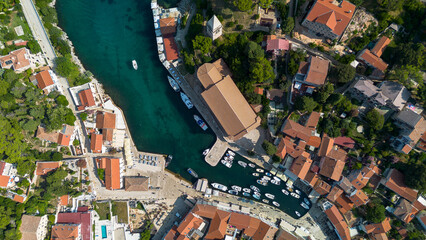 Aerial view of the town, Mali Losinj, Croatia