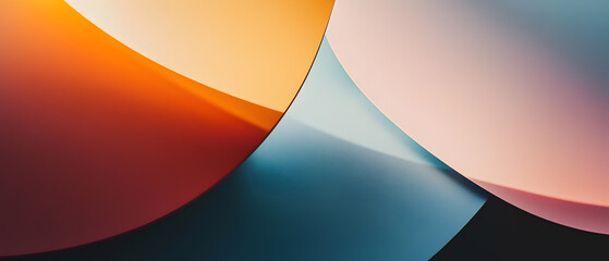 Abstract background with curved shapes in blue, orange, pink and yellow colors.