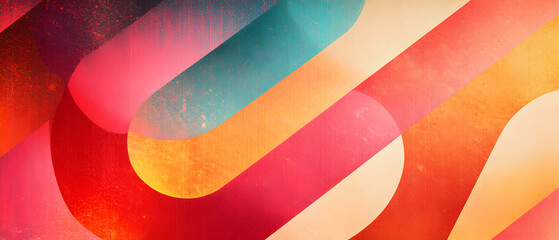 Abstract geometric background with colorful stripes and curved shapes.