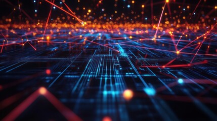 Fototapeta premium A blue and orange line pattern with many dots