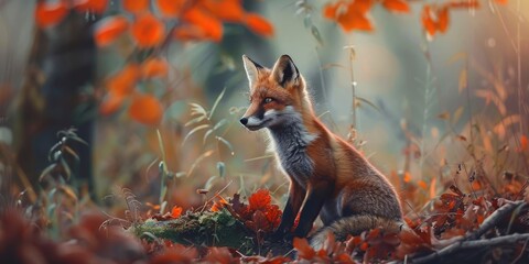 Young fox resting and observing