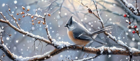 Titmouse On A Tree Branch In Winter