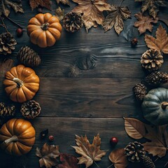 Fototapeta premium Autumnal Thanksgiving Background with Pumpkins and Fall Foliage