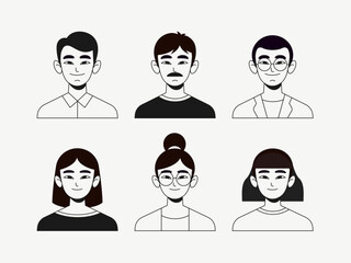 Fototapeta premium Minimalist Black and White Avatar Illustrations – Diverse Characters