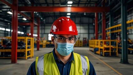 Fototapeta premium A man employee worker wear helmet safety factory industry working.
