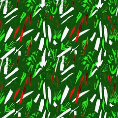 Naklejka premium Modern christmas foliage fir branch in traditional red green colors for festive home decor. Scandi bright yuletide holiday background in repeatable tile swatch.