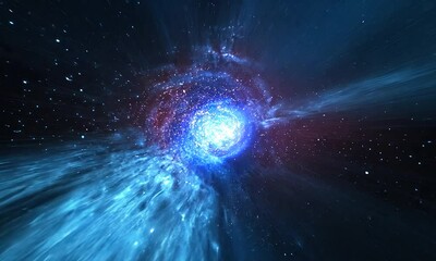 2D cartoon depiction of space warp travel across the universe