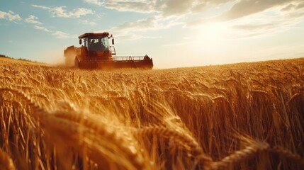 Fototapeta premium Harvesting Wheat in Golden Field