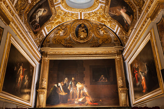 23 Mar 2023. Malta, Valletta. St. John's Co-Cathedral. Interior. Painting by Caravaggio: The Beheading of St. John the Baptist.