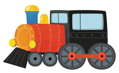 Cartoon funny looking steam train locomotive vehicle transportation isolated on white background illustration for kids