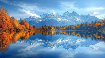 Obraz premium Scenic mountain range reflected in a serene lake captured in high-definition for beautiful background designs