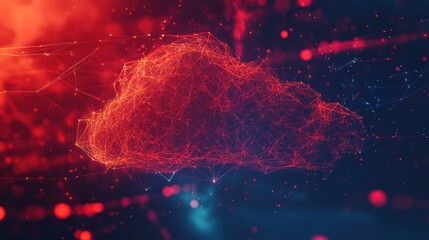 A computer generated image of a city with a red cloud in the background.