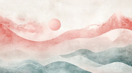 Fototapeta premium A painting of a red sun with a blue sky in the background.