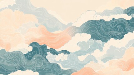 A colorful painting of mountains and hills with a blue and pink sky