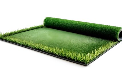 A piece of artificial grass on a carpet on white transparent background
