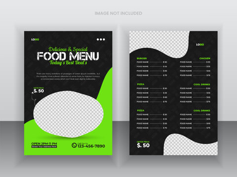 Spicy Delicious Restaurant Food Menu Design appetizer Template healthy food flyer and restaurant menu card design and bifold brochure design template