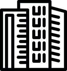 Simple line art icon logo representing a modern cityscape with buildings reaching for the sky