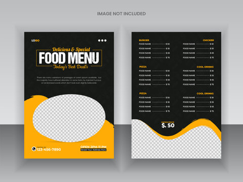 Spicy Delicious Restaurant Food Menu Design appetizer Template healthy food flyer and restaurant menu card design and bifold brochure design template