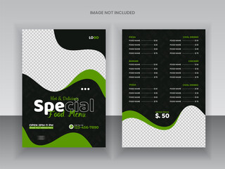 Delicious Restaurant Food Menu Design appetizer Template healthy food flyer and restaurant menu card design and bifold brochure design template