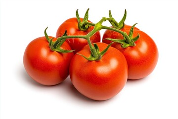 A cluster of ripe red tomatoes on the vine, perfect for concepts of freshness, healthy eating, and natural produce.

