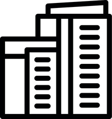 Simple black and white vector icon of a cityscape with modern buildings